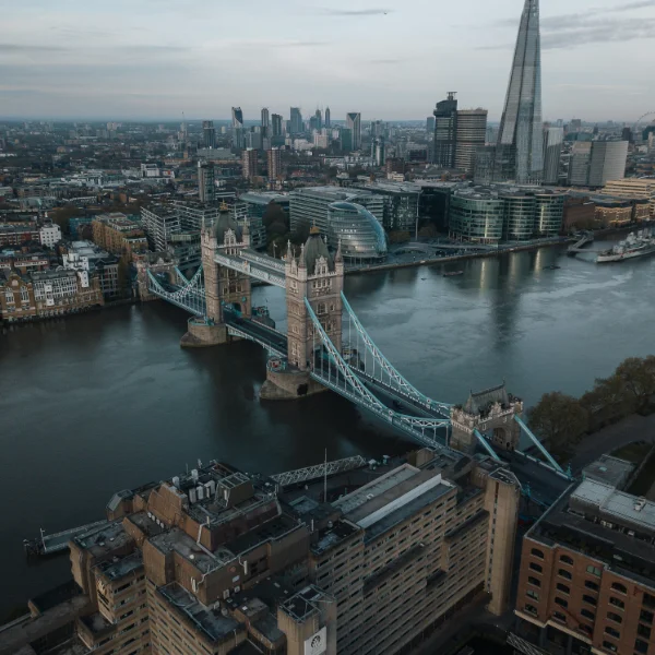 London Tower Bridge and Cityscape with Skyscrapers